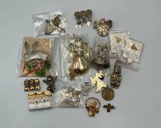 Angel and Religious Brooch Collection with Pins and Guardian Angel Pieces