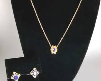 14K Gold Necklace Earring Set with possible Amethyst and Diamonds Stones