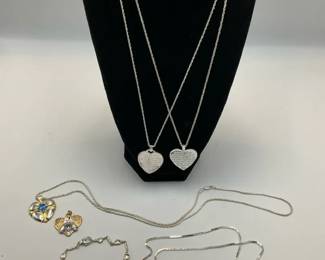 Sterling Religious and Heart Pendant Necklaces with Chains and Bracelet