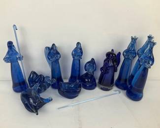 Cobalt Blue Glass Nativity Figurines Set