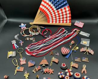 Patriotic Jewelry Lot American Flag Pins Necklaces Bracelets Accessories
