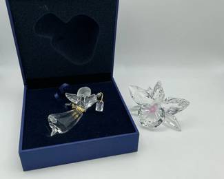 Swarovski Crystal Angel Ornament with Box and Floral Figurine