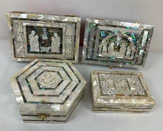 Mother of Pearl Inlaid Decorative Boxes Religious Frames Set