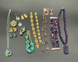 Mixed Jewelry Lot Turquoise Amethyst Swarovski Necklace Bracelet Earrings