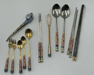 Flatware Set with Floral Handles and Serving Pieces