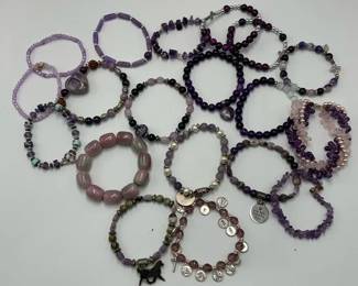 Beaded Bracelet Lot Purple Pink Stone Glass Stretch Styles