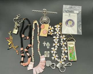 Mixed Jewelry Lot Necklaces Keychains Enamel Floral Pink Bead