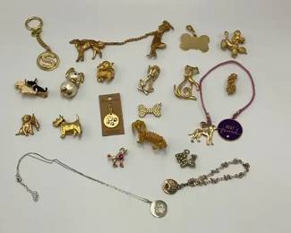 Dog and Animal Brooch and Charm Collection Gold Tone Jewelry