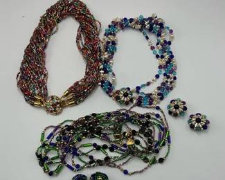 Beaded Jewelry Collection with Multi Strand Necklaces and Matching Earrings
