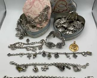 Brighton Charm Bracelet and Pendant Collection with Assorted Silver Tone Pieces