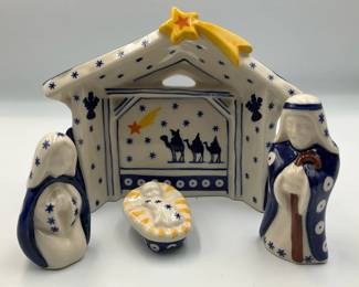 Polish Pottery Nativity Scene, likely produced by the VenaNativity Set with Stable and Three Figures