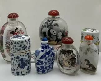 Asian Snuff Bottle Collection Porcelain and Glass Hand Painted
