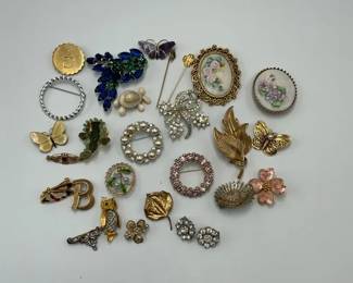 Vintage Brooch Collection with Rhinestone, Floral and Butterfly Designs