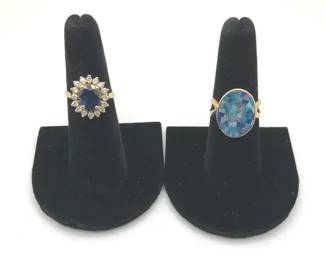 14K Gold Rings Sapphire Possible Opal Inlay