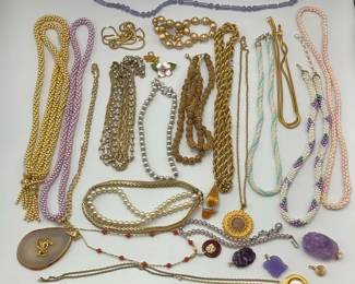 Mixed Necklace Lot Gold Tone Beaded Pearl Chains Pendants