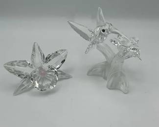Swarovski Crystal Hummingbird and Floral Figurine Set