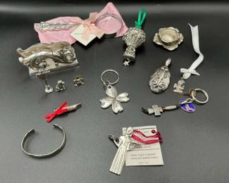 Pewter Silver Tone Decorative Lot Keychains Ornaments Desk Items