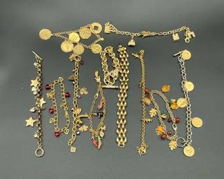 Charm Bracelet Lot Gold Tone Coins Leaves Hearts Mixed Styles
