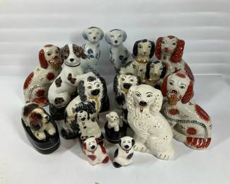 Vintage Staffordshire Style Dog Figurines Lot Spaniels Hand Painted Ceramic Collection