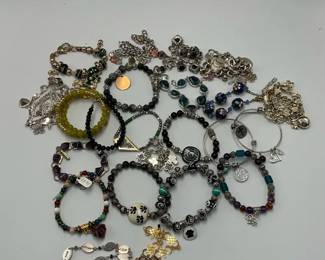 Mixed Bracelet Lot Beaded Charm Silver Tone Multicolor Styles