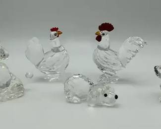 Swarovski Crystal Animal Figurines with Dogs and Roosters