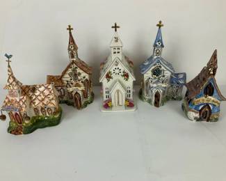 Church Cottage Figurines, Including Blue Sky
