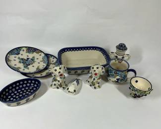 Boleslawiec Polish Pottery Lot, Unikat 788 MugPlate, Blue White Stoneware