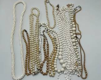 Faux Pearl and White Beaded Necklace Collection with Gold Tone Accents