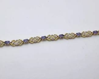 14K Gold Amethyst Diamond Link Bracelet Lewan