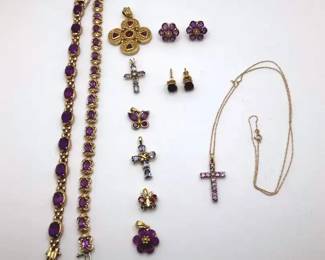 Amethyst Gemstone 14K Gold Lot Of Necklace, Pendants, Bracelets And Earrings
