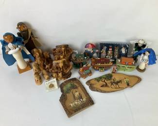 Religious Dcor Nativity Lot with Carved Wood Figures and Noahs Ark Pieces
