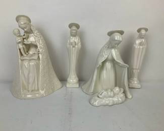 White Ceramic Nativity Figurines and Candleholders Set