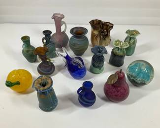 Art Glass Paperweight Figurine Lot, Blue Aqua Fish Bird Decor