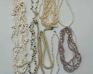 Mixed Beaded Necklace Collection Faux Pearl Shell and Glass