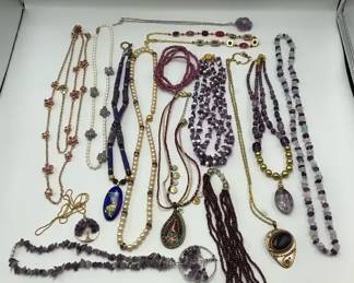 Beaded Necklace Lot Purple Tones Stone Glass Pendant Styles
