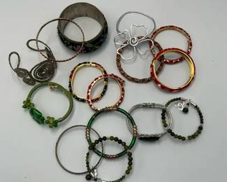 Bracelet Collection Red Green and Silver Tone Bangles