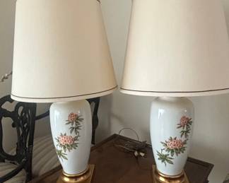 Pair of Porcelain Table Lamps with Floral Motif by Feese, Germany