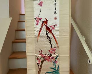 Chinese Silk Embroidery Scroll Painting of Birds and Blossoms
