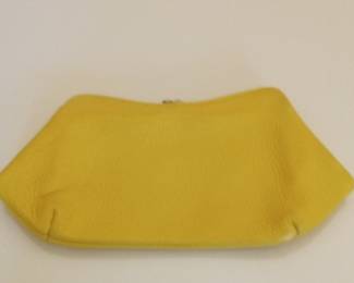 Vintage Yellow Leather Kiss-Lock Clutch Purse with Chain
