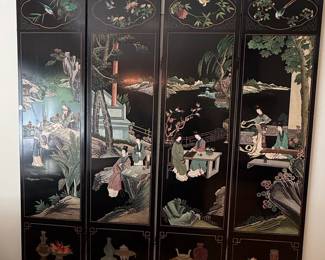 Four-Panel Chinese Coromandel Screen with Mother-of-Pearl Inlay