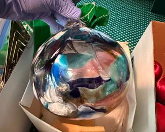 Hand Blown Glass "Witch Ball" Ornament with Embedded Colors