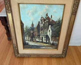 Dutch Canal Scene Oil Painting by H. Ten Hoven