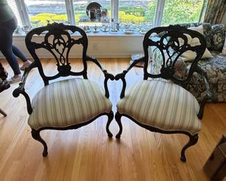 Pair of Black Lacquered Chippendale Style Armchairs