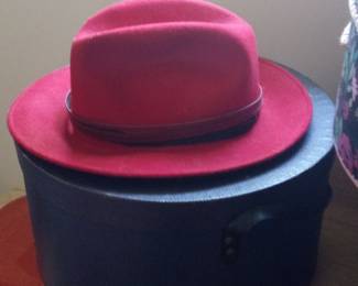 Red Wool Felt Fedora Hat with Dark Band
