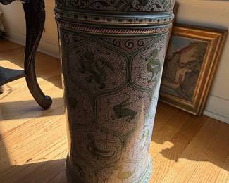 Majolica Umbrella Stand with Mythical Creatures and Animals
