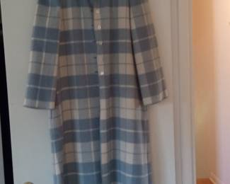 Vintage Blue and Cream Plaid Wool Coat