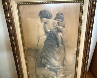 Woman Carrying Child with Stick - Possibly Fritz von Uhde