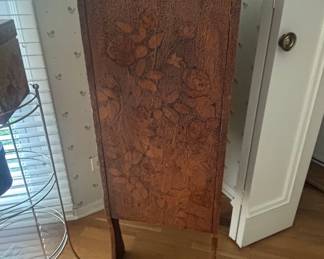 Antique Carved Oak Music Cabinet with Floral Motif