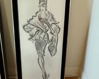 Fashion Illustration Signed "Antonio" Circa 1962 Charcoal