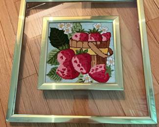 Vintage Strawberry Basket Needlepoint Art